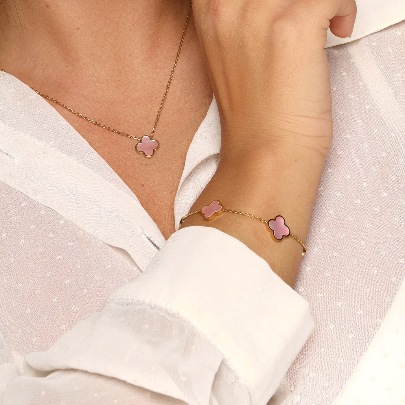 Pink Pearl Clover Bracelet