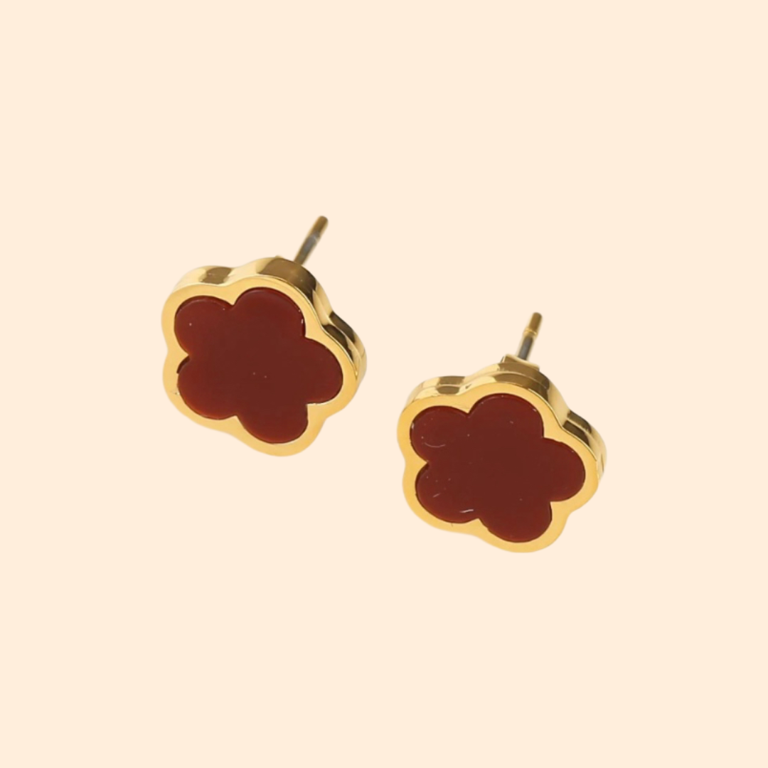 Maroon Clover Stud Earrings