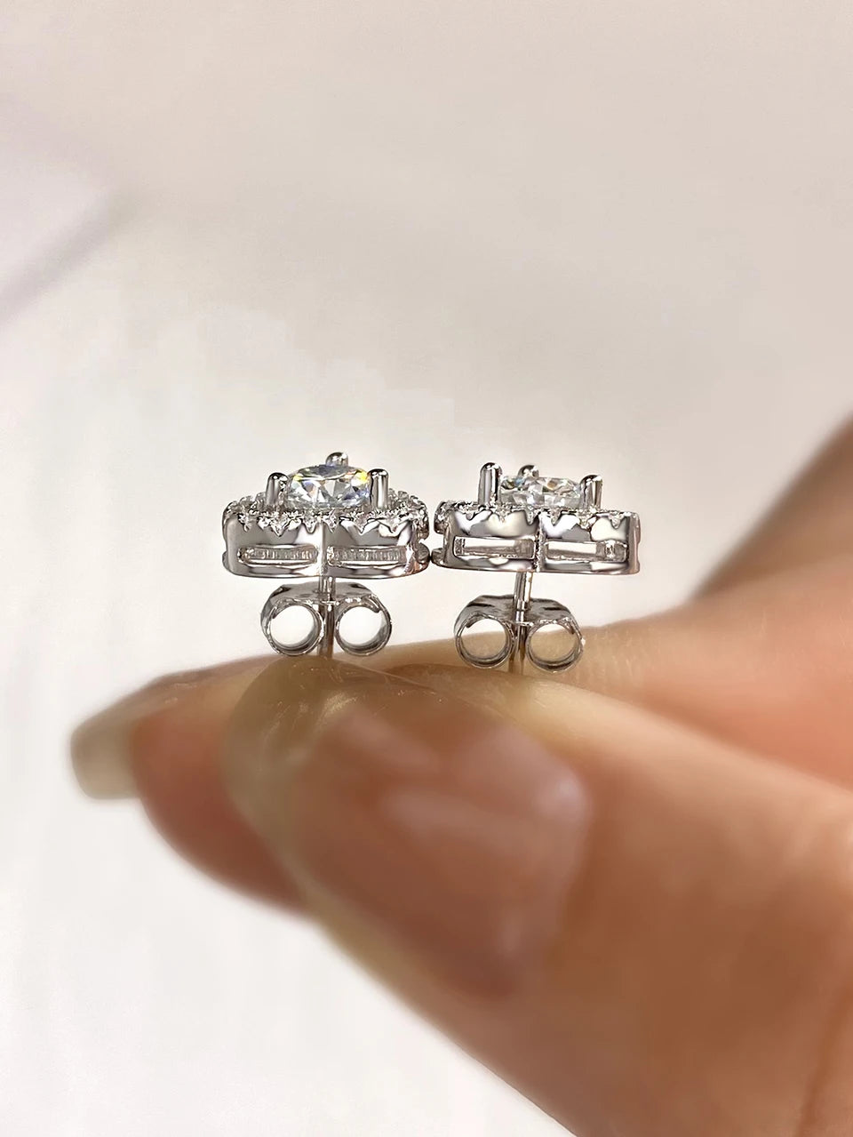 0.5 Ct Moissanite Diamond Heart Halo Stud Earrings Silver or Rose Gold