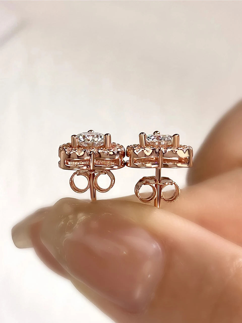 0.5 Ct Moissanite Diamond Heart Halo Stud Earrings Silver or Rose Gold