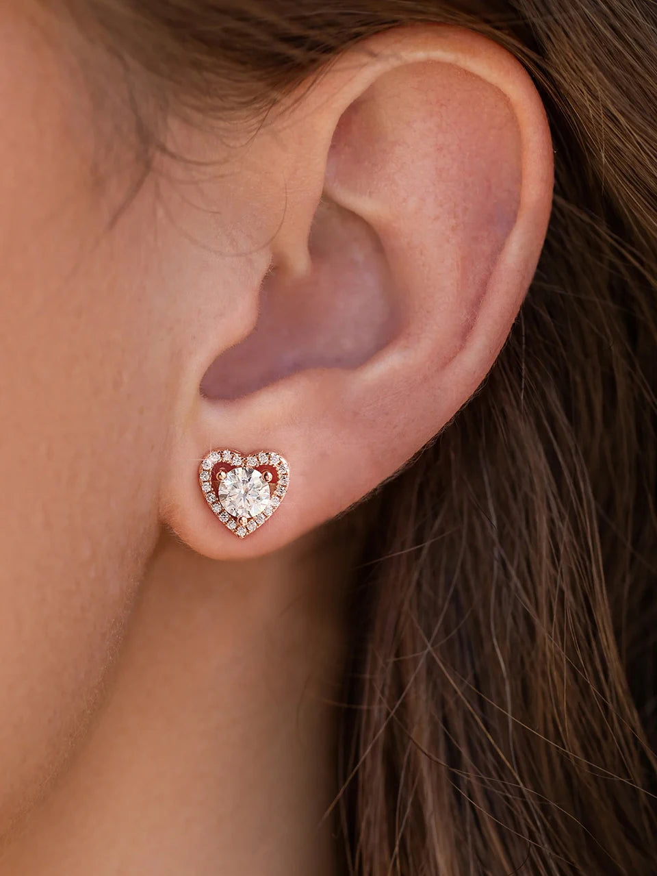 0.5 Ct Moissanite Diamond Heart Halo Stud Earrings Silver or Rose Gold