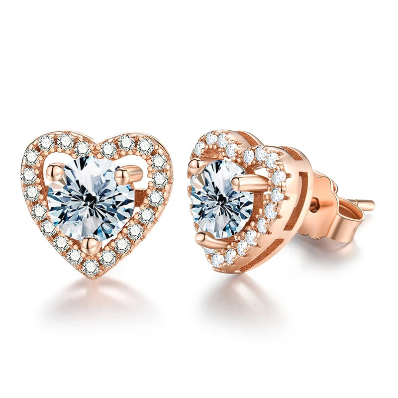 0.5 Ct Moissanite Diamond Heart Halo Stud Earrings Silver or Rose Gold