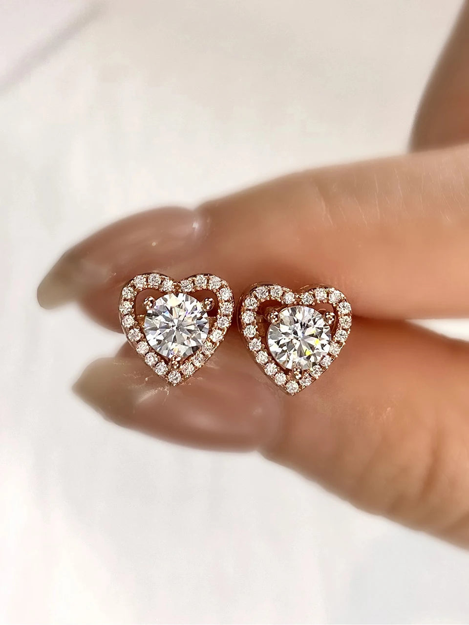 0.5 Ct Moissanite Diamond Heart Halo Stud Earrings Silver or Rose Gold