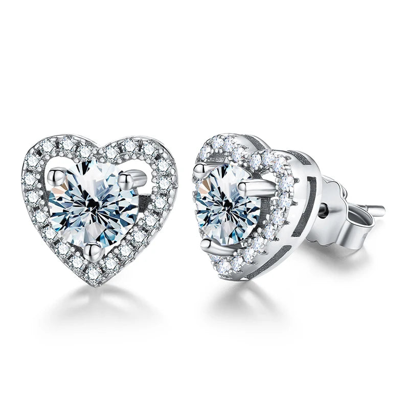 0.5 Ct Moissanite Diamond Heart Halo Stud Earrings Silver or Rose Gold
