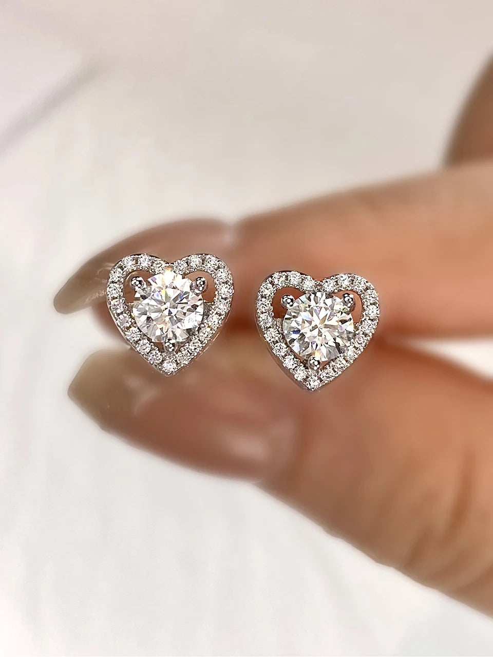 0.5 Ct Moissanite Diamond Heart Halo Stud Earrings Silver or Rose Gold