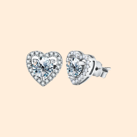 0.5 Ct Moissanite Diamond Heart Halo Stud Earrings Silver or Rose Gold