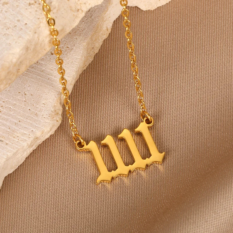 Close up 11:11 Angel Number pendant gold spiritual necklace