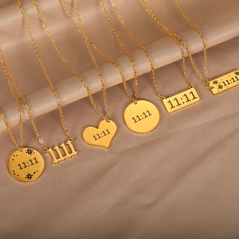 Close up 11:11 Angel Number pendant gold spiritual necklace