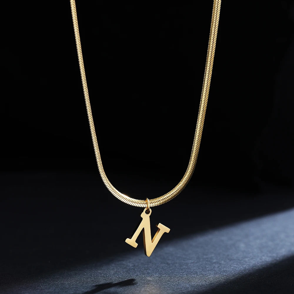 A-Z Alphabet Pendant with Snake Necklace