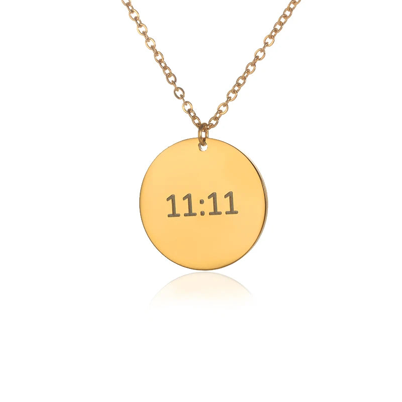 Close up 11:11 Angel Number pendant gold spiritual necklace