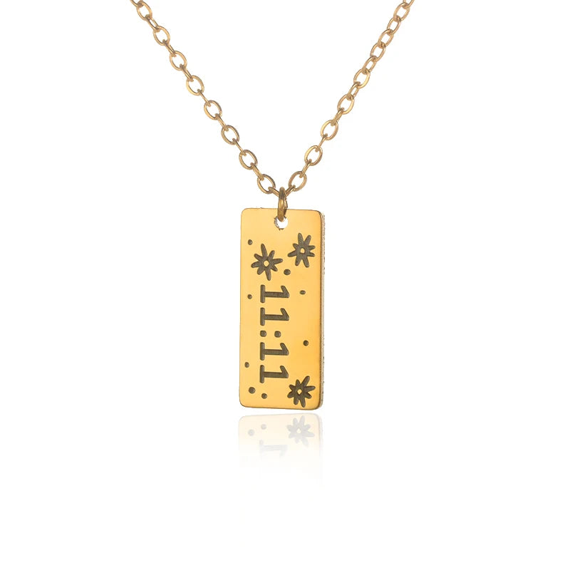Close up 11:11 Angel Number pendant gold spiritual necklace