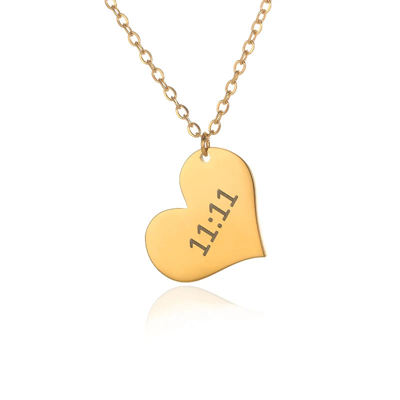 Close up 11:11 Angel Number pendant gold spiritual necklace