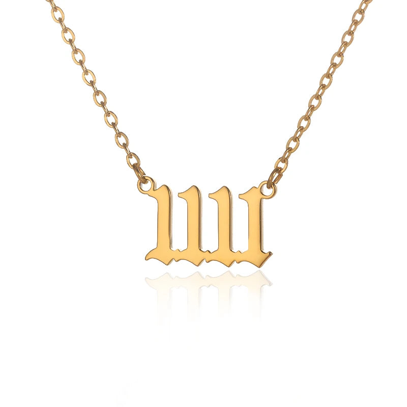 Close up 11:11 Angel Number pendant gold spiritual necklace